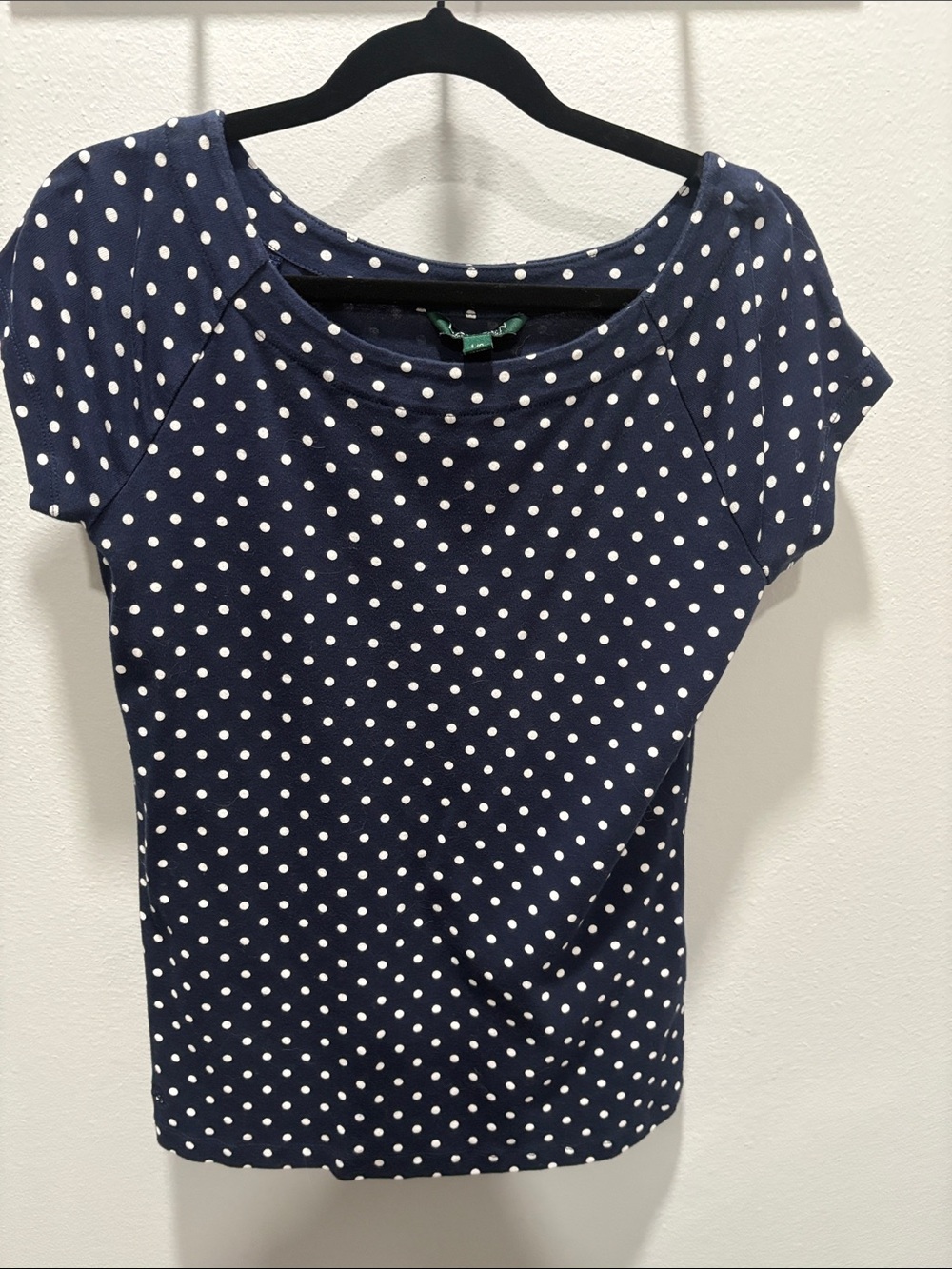 Ralph Lauren Navy and White Polka Dot Short Sleeve Top